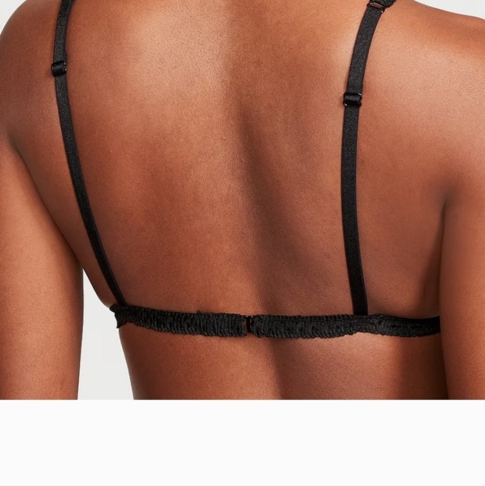 PINK Victoria's Secret Black Velvet  Heart Mesh Bralette Tease M/L - Picture 3 of 11